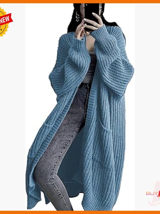 Sweaters - Oversized Cable Knit Cardigan Duster with Pockets Long Sleeve